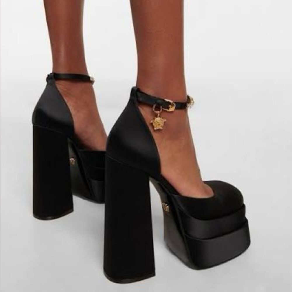 NWOB VERSACE
159MM Embellished Satin  Platform Shoes Heels